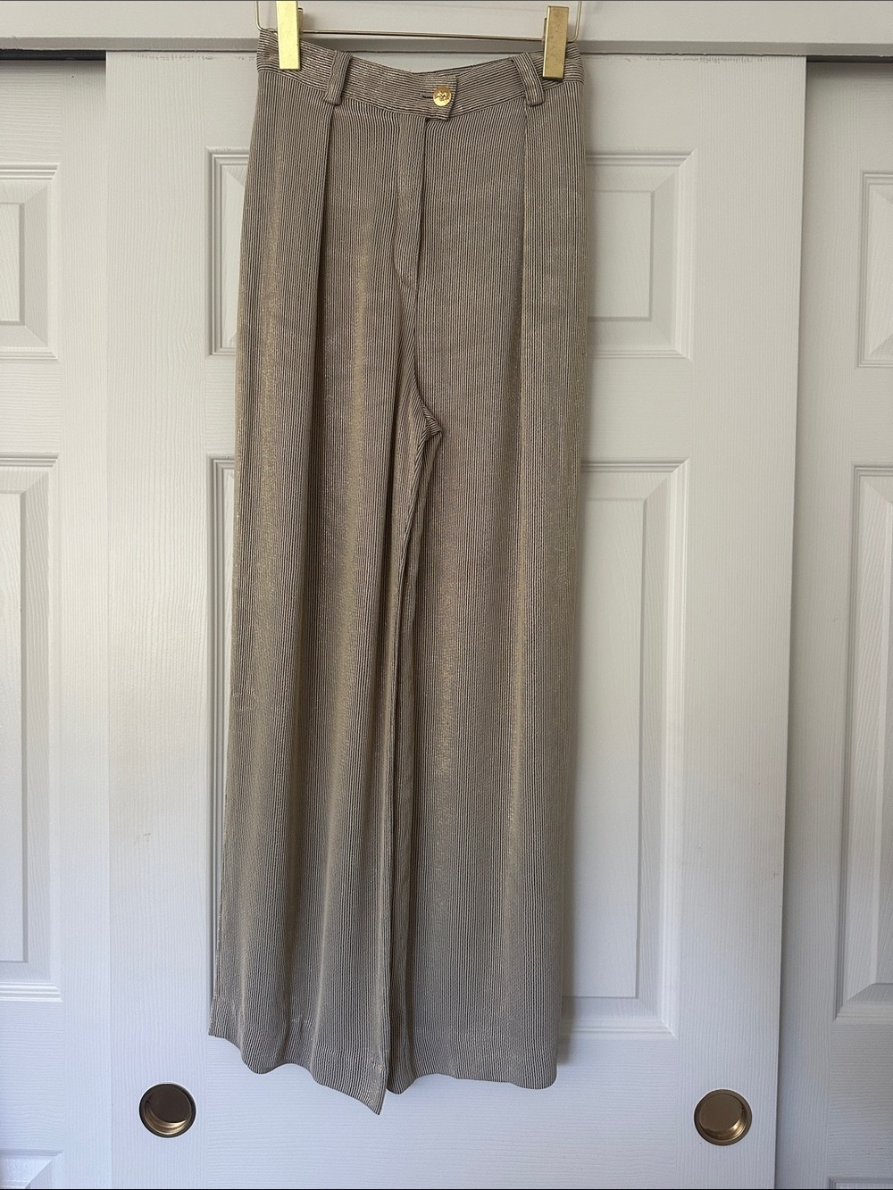 Escada Metallic Taupe Wide-Leg Dress Pants